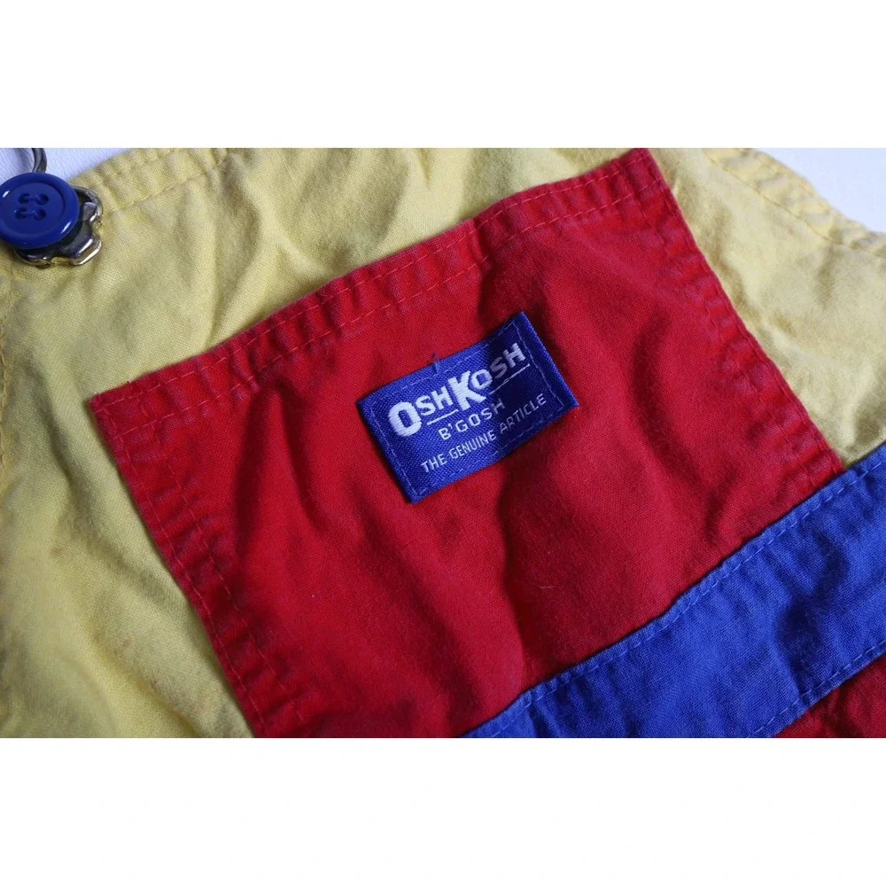Vintage OshKosh Bgosh Kids Colorblock Shortalls Red Yellow Blue Toddler Size 4T